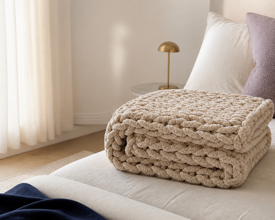 Plaid en grosse maille tressée – formats 100 à 150 cm