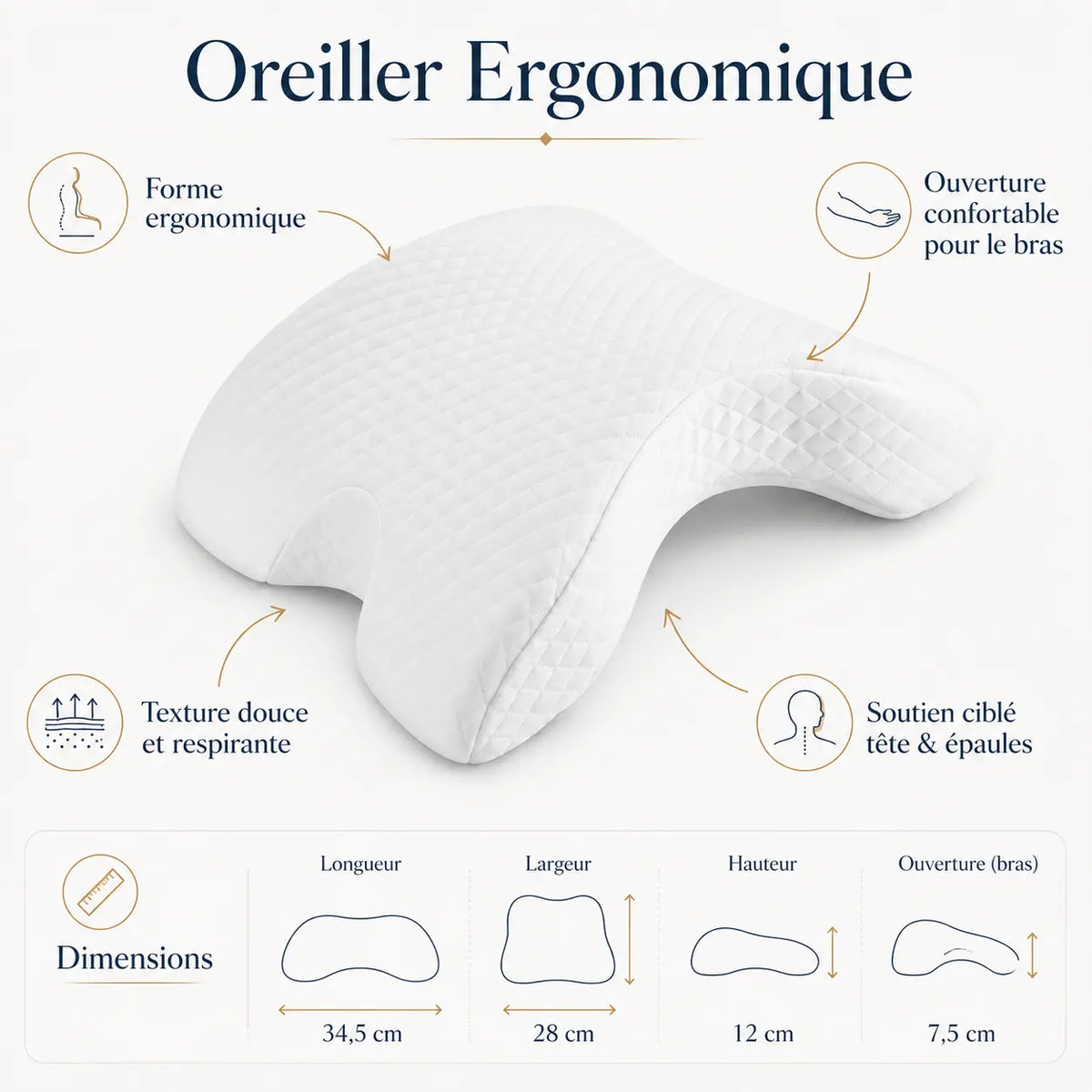 Oreiller ergonomique avec passage pour le bras Univers Nuit